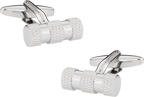 Silver Cylinder Texture Cufflinks with Presentation Box...