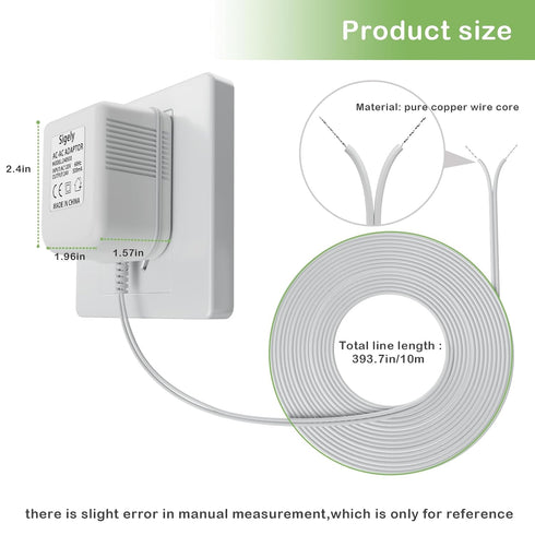 Doorbell Transformer 24V 500MA Doorbell Power Adapter AC110-120V to AC24V, Compatible with Ring, Nest, Eufy, Wyze, Arlo Visual Doorbell (with 32.8...