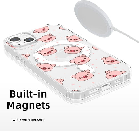 MAYCARI Cute Pink Pig Magnetic Case for iPhone 15 Plus Compatible with MagSafe, Slim Clear Animal Pattern Phone Cover for Girls Women Soft TPU Har...