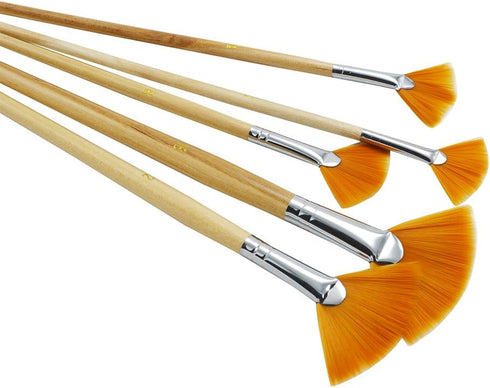 5Pcs/Set,Fan-Shaped Nylon Hair Short Wood Rod Brush Painting Drawing Supplies...