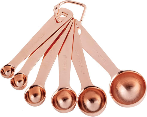 Copper Plated Stainless Steel Measuring Spoons Set, 6 Piece - 1/8 tsp & 1 tbsp, Fits Spice Jars...