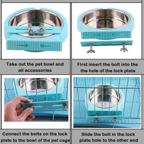 Crate Dog Cat Bowls, Removable Stainless Steel Hanging Pet Cage Bowls for Kennel, Crate Food Water Feeder Bowls with Bolt Holder for Cat, Puppy, R...