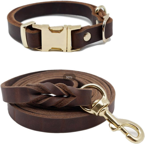 Leather Dog Leash 5ft for Small Dogs,Braided Leather Leash and Dog Collar Set,Strong Dog Training Leash,Soft Comfortable Dog Training Leather Leas...