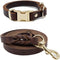 Leather Dog Leash 5ft for Small Dogs,Braided Leather Leash and Dog Collar Set,Strong Dog Training Leash,Soft Comfortable Dog Training Leather Leas...