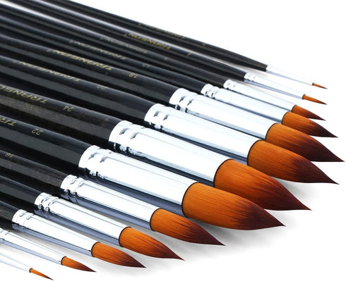 Transon 13pcs Round Paint Brush Set Synthetic Bristle Complete Round Brush Set for Watercolor Acrylic Gouache Ink Tempera...