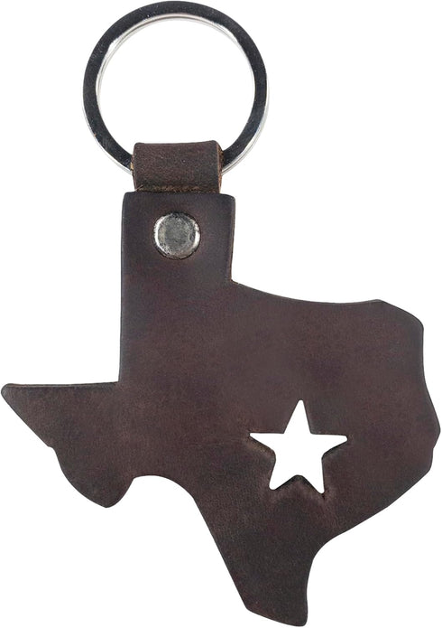 Hide & Drink, Thick Leather Texas State Key Chain/Texas Souvenir/Texas State Map With Star, Handmade :: Bourbon Brown...