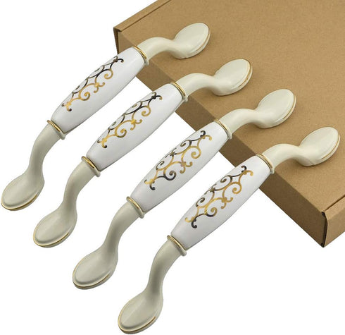 WMYCONGCONG 4 PCS Cabinet Handle Pull 5" Ceramic Drawer Pulls European Style Handles for Kitchen Bathroom Cabinets Cupboard Dresser...