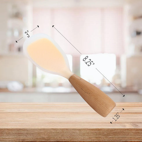 2 Pack Silicone Rice Paddle Spoon with Wood Handle, Nonstick Standing Rice Cooker Spatula Kitchen Tool...