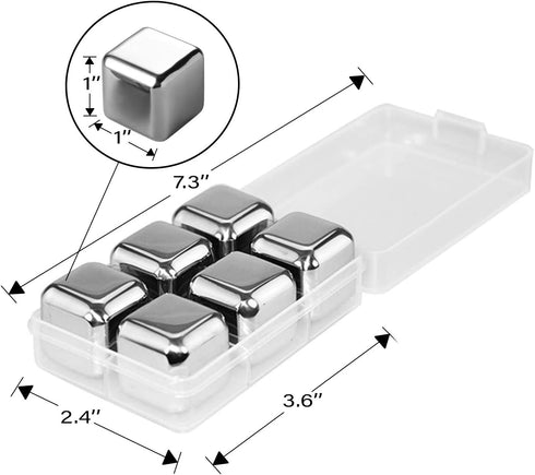 COSIEST 6PCS Whiskey Stones Stainless Steel Ice Cubes, Reusable Metal Ice Stones, Freezer Storage Tray for Beer Wine Cooler, Pub Bar Accessories...