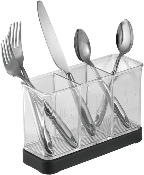 iDesign Forma Decorative Countertop Flatware Organizer - 7.4" x 2.6" x 4.75", Matte Black/Clear...