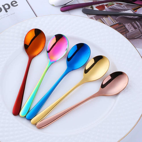 BuyGo 18/8 Stainless Steel Teaspoon 6 Inch Coffee Dessert Espresso Spoons for Cake Ice Cream Appetizer, Set of 8, Mix Color, Dishwasher Safe...