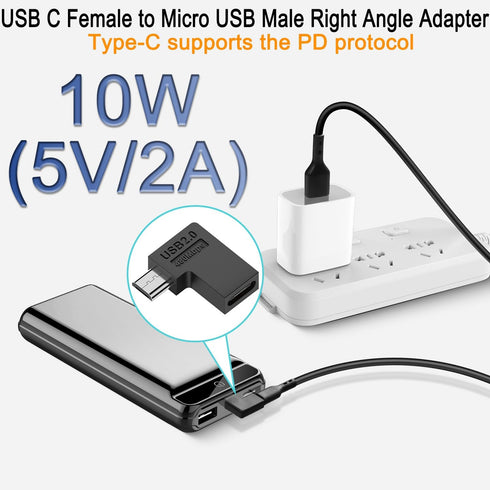 QIANRENON USB C to Micro USB 90° Angle Charging Data Connector Plug USB C Female to Micro USB Male Right Angle Adapter 10W (5V2A) 480Mbps, for Pho...