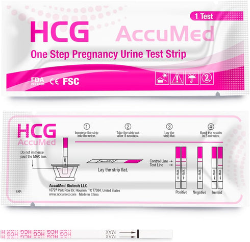 AccuMed Pregnancy Test Strips, 25-Count Individually Wrapped Pregnancy Strips, Early Home Detection Pregnancy Test Kit, Clear HCG Test...