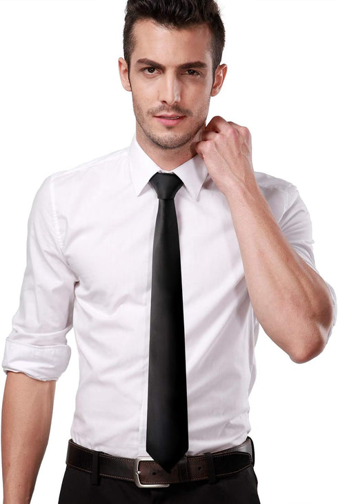 Black Tie Men Women Solid Satin Tie-Black...