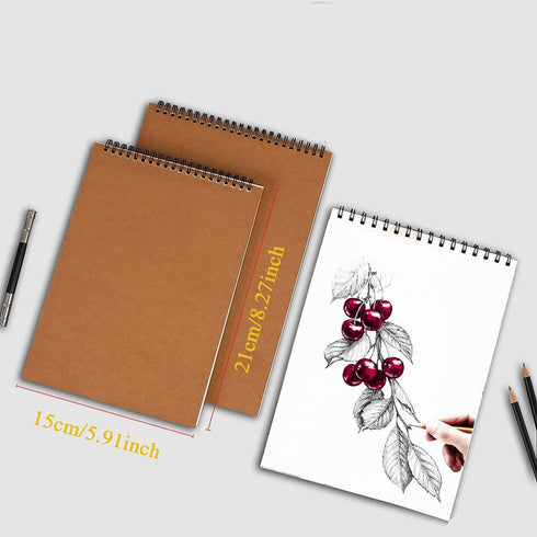 JOYISEN 2PCS Sketch Pad A5 160GSM Spiral Bound Sketchbooks for Drawing Kraft Cover 60 Pages/30 Sheets Watercolour Sketch Book for Adults Children ...