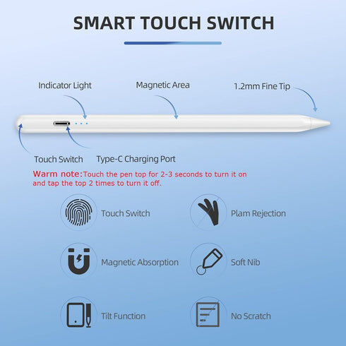 Stylus Pen with Palm Rejection,Tilt Sensitive Pencil Compatible with Apple iPad 10th/9th/8th/7th/6th, Pro 11/12.9in, Air 5th/4th/3rd, Mini 6/5 Gen...