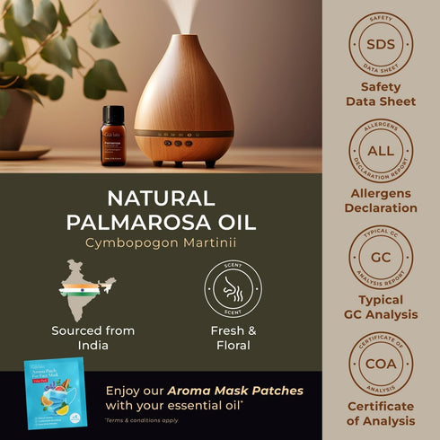 Gya Labs Palmarosa Essential Oil for Diffuser - 0.34 Fl Oz - 100% Pure Natural Palmarosa Oil for Skin, Aromatherapy, Massage, Candles Making - Swe...