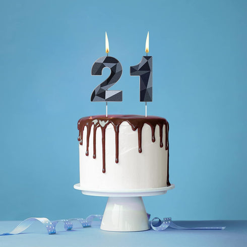Nuanchu 21st &12th Number Birthday Candles 3D Diamond Shape Numeral Candles Happy Birthday 21 Cake Topper for Wedding Decoration Theme Party Anniv...