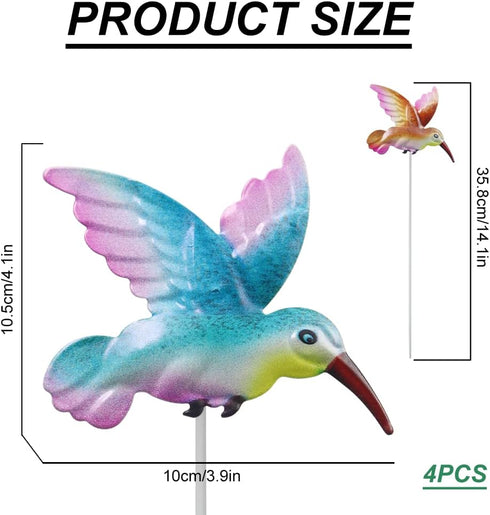 4 Pcs Hummingbird Garden Metal Stakes Set, 14 Inch Tall Hummingbird Garden Stakes Decor, Outdoor Garden Decor, Metal Bird Decorative Garden Stakes...