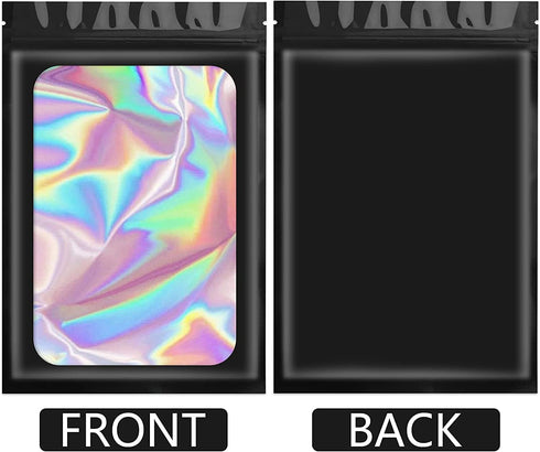 100 Pieces Smell Proof Bags Holographic Piecesaging Bags Storage Bag with Clear Window for Food Storage (Black Color,2.4 * 3.9 Inch)...