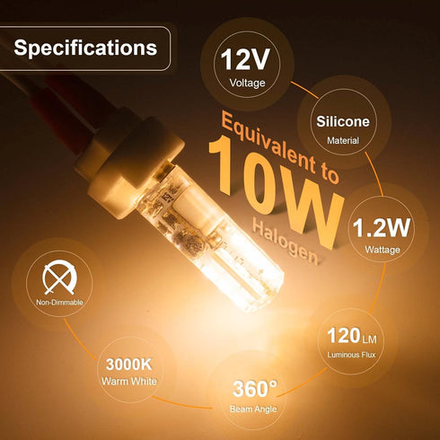 DiCUNO G4 LED Bulbs 12V 1.2W T3 10W Halogen Bulbs Replacement, JC Type G4 Bi-Pin Base Light Bulbs Non-dimmable, Warm White 3000K, 120 Lumens for L...