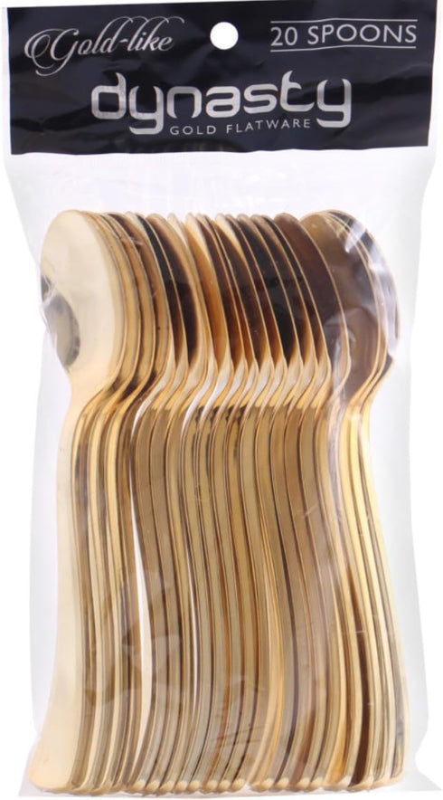 Dynasty Collection, Gold Plastic Spoons- Count Of 20 - Stunning Design, Perfect for Weddings, Birthdays, Themed Events, Special Occasions, & More...