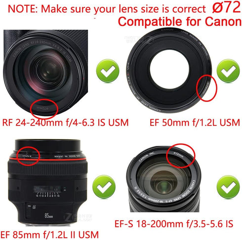 72mm Lens Cap Cover Compatible for Canon R3 R5 kit RF 24-240mm, for NIKKOR 18-200mm Lens (2 Pack)...