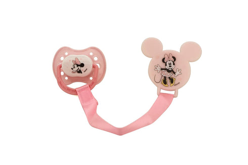 Disney Cudlie Minnie Mouse Baby Girl 4 Pack of 2 Pacifiers & 2 Clips with Sugar & Spice Print...