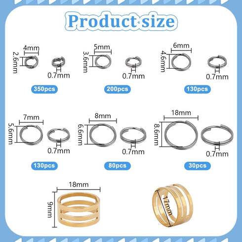 PH PandaHall 920 Pcs 4/5/6/7/8/10mm Iron Split Rings Double Loop Jump Ring Diameter for Jewelry Making Gunmetal...