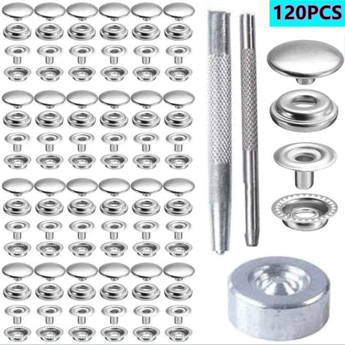APRUNM 100 Pieces of Stainless Steel snap Set 15 Pieces of mm snap Button snap Cap with Pliers and 3 Pieces of Tools for Canvas Bag Leather DIY Cr...