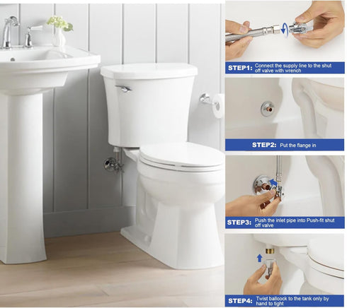 Toilet Connector, Toilet Water Supply Line Kit With 1/4 turn 1/2 inch Angle Push Fit Stop & 12" Stainless Steel Flexible Toilet Supply Line...