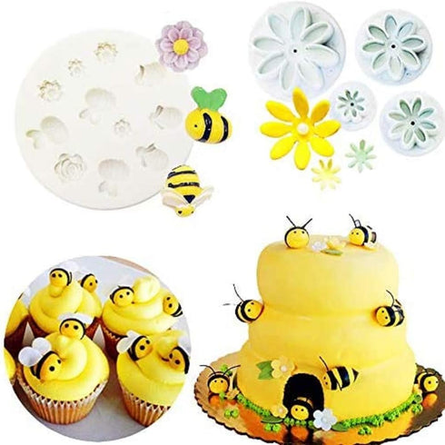JeVenis Bumble Bee Cake Decoration Set - Bumble Bee & Daisy Flower Fondant Molds for Baby Shower & Gender Reveal Parties...