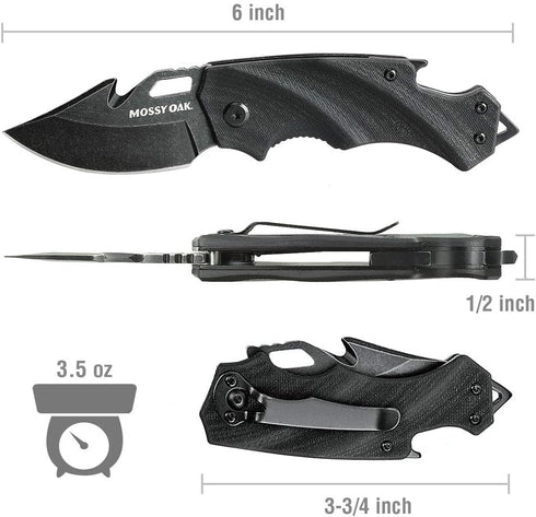 Mossy Oak Mini Folding Pocket Knife, 2.5-inch Stainless Steel Drop Point Blade - G10 Handle EDC Multifunction Tool with Bottle Opener and Glass Br...