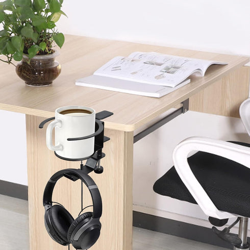 LBTING 2-in-1 Adjustable & 360 Rotating Office Gaming Accessories for Under Desk Headphone Stand, Hanging Headset, Holding Coffee Mug, Drinks, Wat...