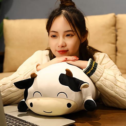 WUYU Cow Plush Pillow, Adorable Stuffed Animal Plush Toy, Soft Cow Hugging Pillow for Kids Boys Girls (Squinting,13.7in)...