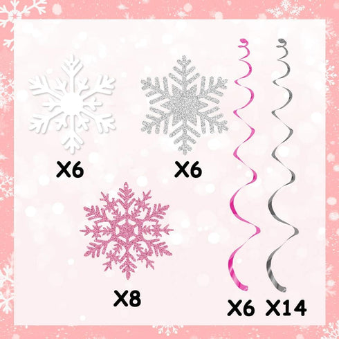 K KUMEED 20 Pcs Snowflake Swirls Decoration, Christmas Snowflake Hanging Swirls Frozen Party Ceiling Decorations for Winter Wonderland Birthday Pa...