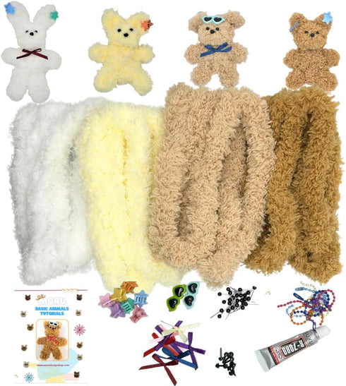Moru Fur Pipe Cleaner Craft Kit #1, Soft, thick, long Teddy fur-wrapped stem wire for DIY art & craft. with decorative accessories (Eyes/Nose/Ribb...