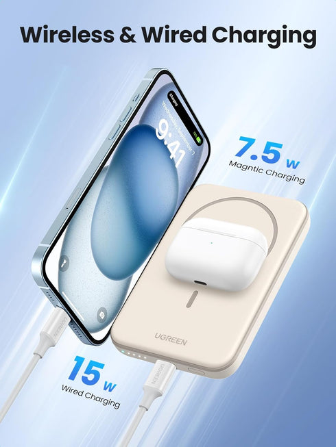 UGREEN Magnetic Power Bank, Slim 5,000mAh Wireless Portable Charger, PD Fast Charging Battery Pack with USB-C for Magsafe, iPhone 15/15 Plus/15 Pr...