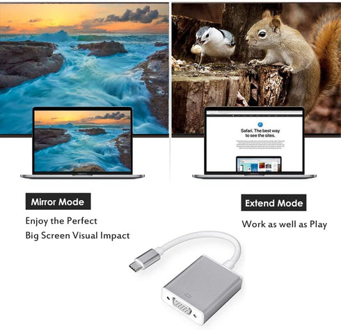 USB C to VGA Adapter, 1920x1200 Resolution, Plug & Play, Compatible with Mac OS, Windows, Chromebook, iPad Pro, Surface Book 2, HP Elitebook, Acer...
