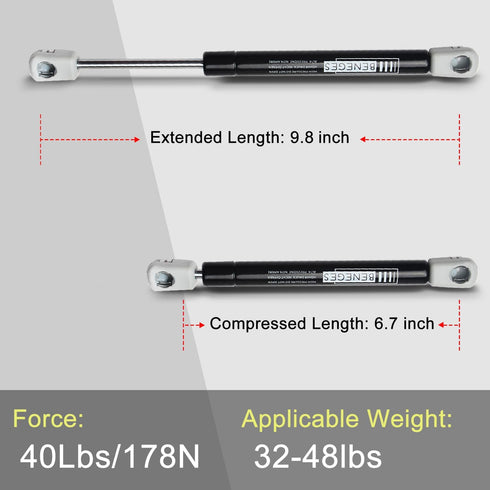 2PCs Universal Gas Charged Lift Supports Spring Struts Shocks Dampers Force 40 Lbs/178 N Per Prop, Force Per Set 80 Lbs/356 N, Extended Length 10 ...