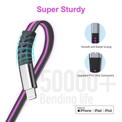 Light up iPhone Charger Cord, 6FT LED Lightning Cables | Apple MFi Certified | USB Fast Charging Cord for Apple iPhone 13 12 11 Pro Max XR XS X/8P...