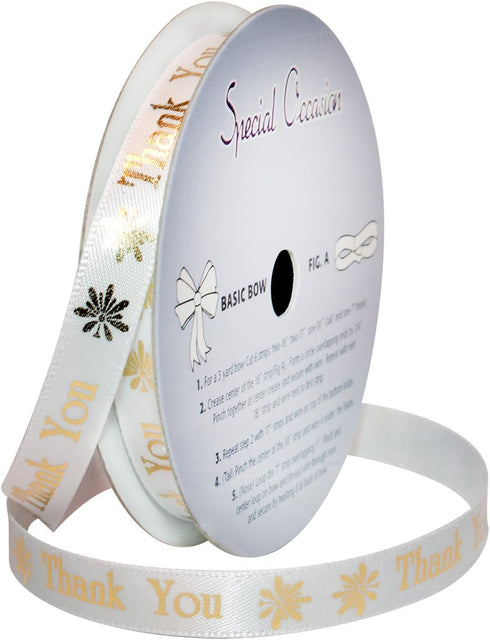 Morex Ribbon Special Occasions Ribbon: Thank You, Polyester, 3/8-Inch by 10-Yard, White/Metallic Gold Print, Item 90202/10-08...