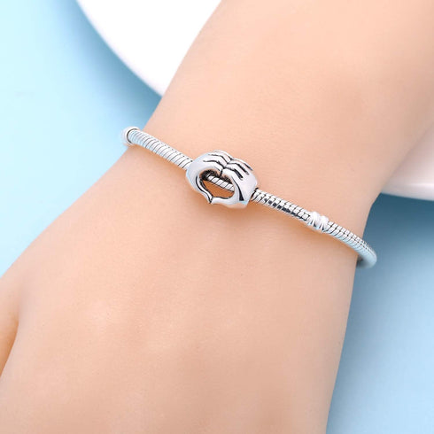 925 Sterling Silver Love Heart in Your Hands Charm for Charms Bracelets, Xmas Mother's Day Gifts Idea...