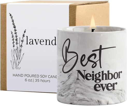 Best Neighbor Ever Gifts-6 oz Scented Candle Lavender Hello Neighbor Gifts for Neighbors New Neighbor Welcome Gift Funny Candles Goodbye Moving Ho...