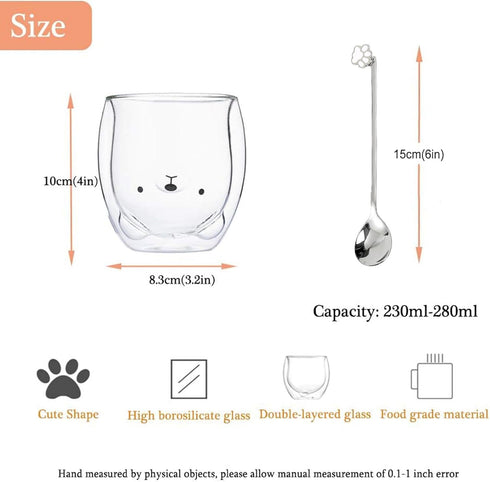 Bear Cute Mugs Kawaii Double Wall Glass Coffee Tea Mill Yogurt Cup Funny Novelty Gift for Women Her Friends Office Birthday Christmas...