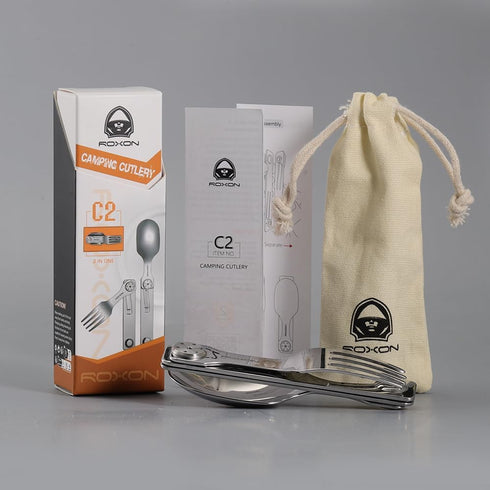 Roxon C2 Camping Utensil 2 in 1 Detachable Folding Cutlery with Fork & Spoon for Outdoor, Camping, Hiking, Easy to Carry Highly Practical Tablewar...