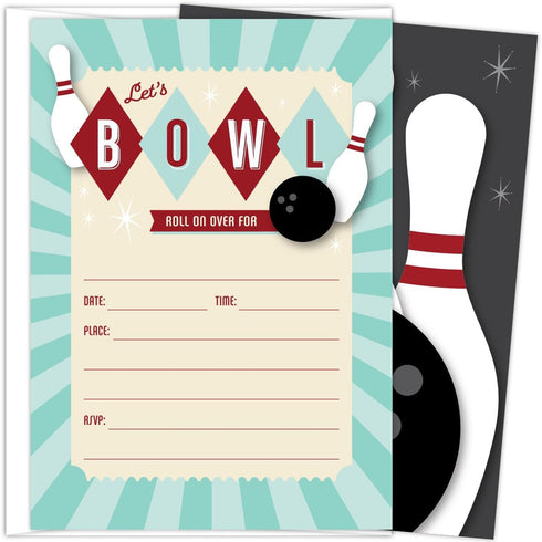 Koko Paper Co Bowling Themed Invitations. Set of 25 Fill In Style Cards for Kids Birthday Parties, Bowling Parties, or Any Occasions....