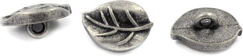 Bezelry 12 Pieces Leaf Metal Shank Buttons 18mm X 13mm (Antique Silver)...