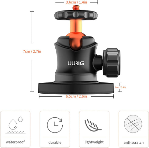 UURIG BH-04 Magnet Camera Mount for GoPro,Heavy-Duty Metal Car Powerful Magnetic Camera Mount with 360 Degree Rotation Ball Head for Car Body,Comp...