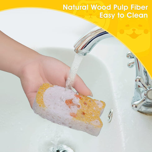 Cute Compressed Kitchen Sponges, Non-Scratch 4 Pieces Cellulose Cleaning Sponges Reusable Washing Dish Sponge Degradable Pop up Sponges for Dish G...
